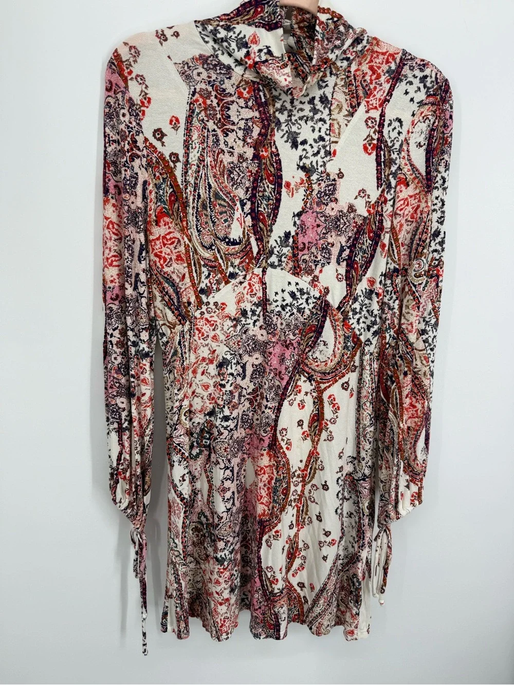 Free‎ People All Dolled Up Dress Pink Ivory Paisley Boho Festival Open Back Mini
